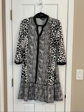 White Mark Black & White Leopard Print Ruffle-Hem Dress